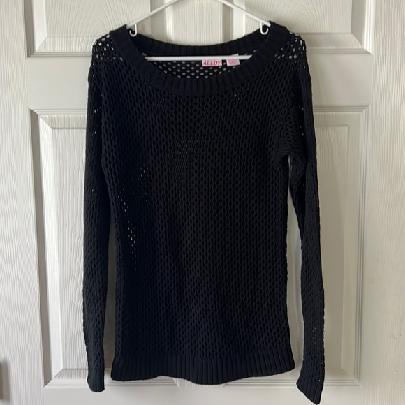90s/Y2K Alloy Black Open Knit Long Sleeve Sweater Top, Sz Medium - Picture 2 of 10